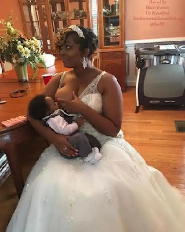 Bride breastfeeds her baby during wedding ceremony (photo)